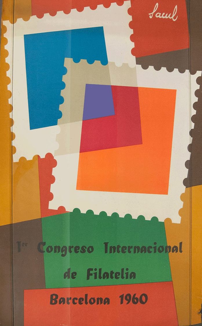 1 Cartel Del 1º CONGRESO INTERNACIONAL DE FILATELIA (Saúl). Barcelona 1960. MAGNIFICO Y RARISIMO. - Autres & Non Classés