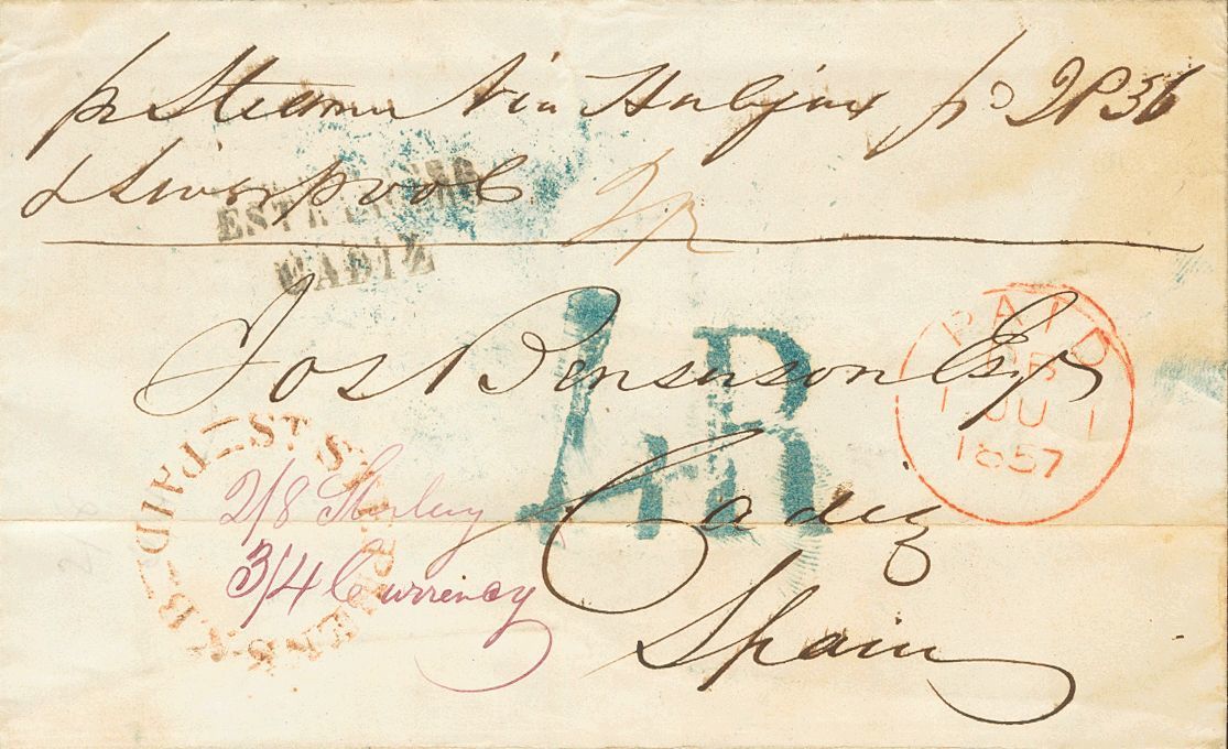 1 SOBRE 1857. CALAIS (MAINE, U.S.A.) A CADIZ, Depositada En El Correo De Nueva Brunswick (CANADA). Marca ST. STEPHEN / S - Other & Unclassified