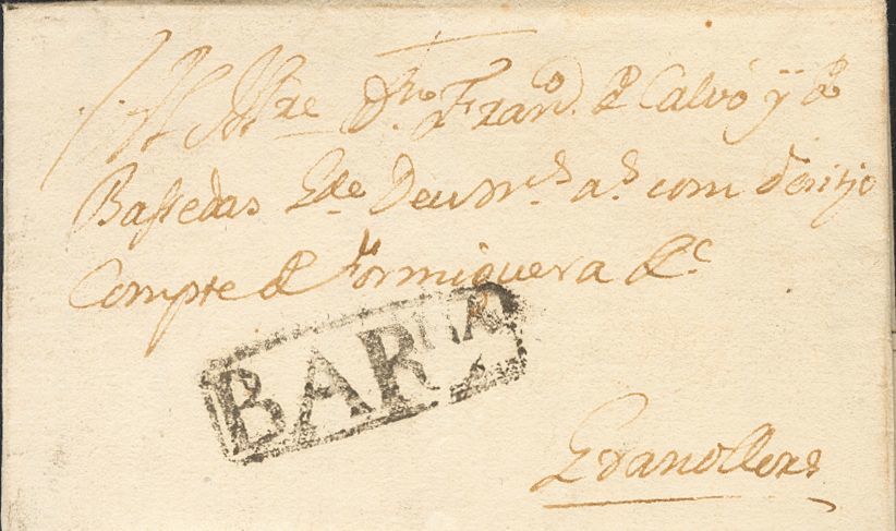 1 SOBRE 1745. BARCELONA A GRANOLLERS. Marca BARNA (P.E.21) Edición 2004. MAGNIFICA Y RARISIMA, ESPECIALMENTE CON ESTA ES - ...-1850 Vorphilatelie