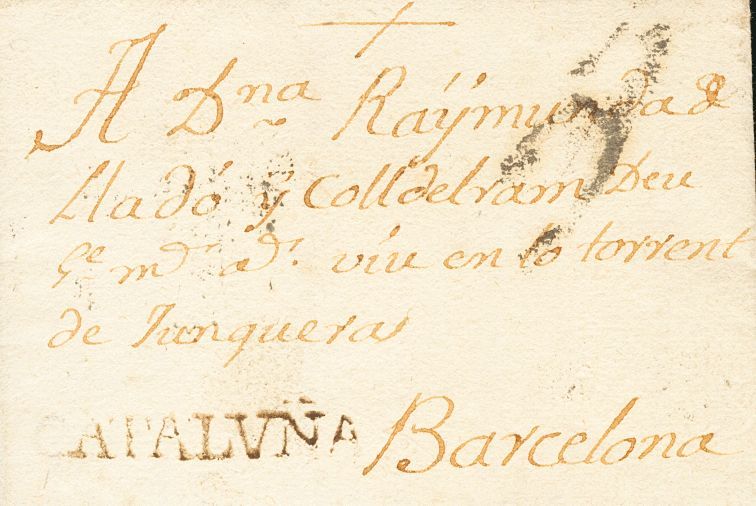 1 SOBRE 1792. MANRESA A BARCELONA. Marca CATALVÑA, De Manresa (P.E.6) Edición 2004. MAGNIFICA Y MUY RARA, ESPECIALMENTE  - ...-1850 Préphilatélie