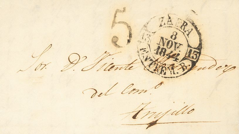 1 SOBRE 1844. ZAFRA A TRUJILLO. Baeza ZAFRA / ESTREM. B., En Negro. MAGNIFICO. - ...-1850 Prephilately