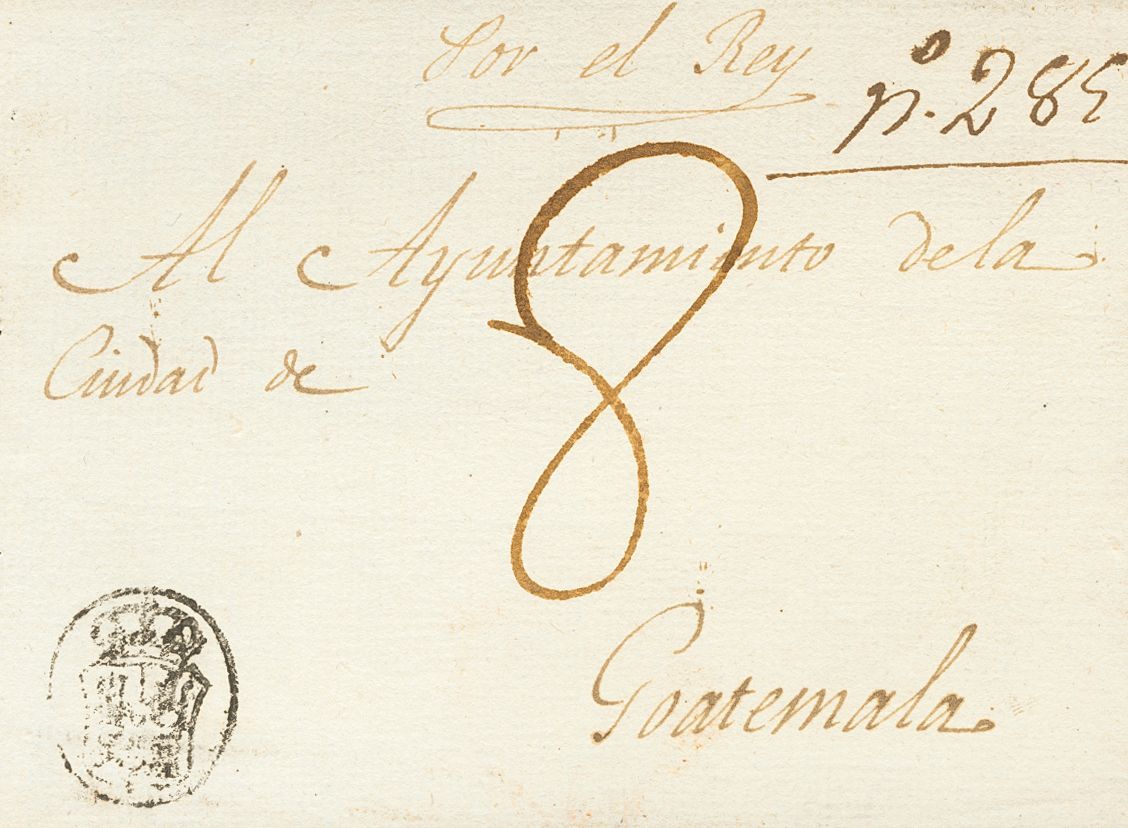 1 SOBRE (1790ca). Frontal De MADRID A GUATEMALA. Marca De CORREO REAL (P.E.45) Edición 2004. MAGNIFICO Y RARISIMO. - ...-1850 Prephilately