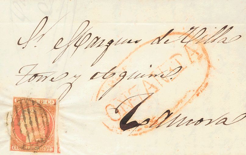 1 SOBRE 12 1852. 6 Cuartos Rosa. ALCEDA (CANTABRIA) A ZAMORA. En El Frente Marca Prefilatélica ONTANEDA. MAGNIFICA Y RAR - Other & Unclassified