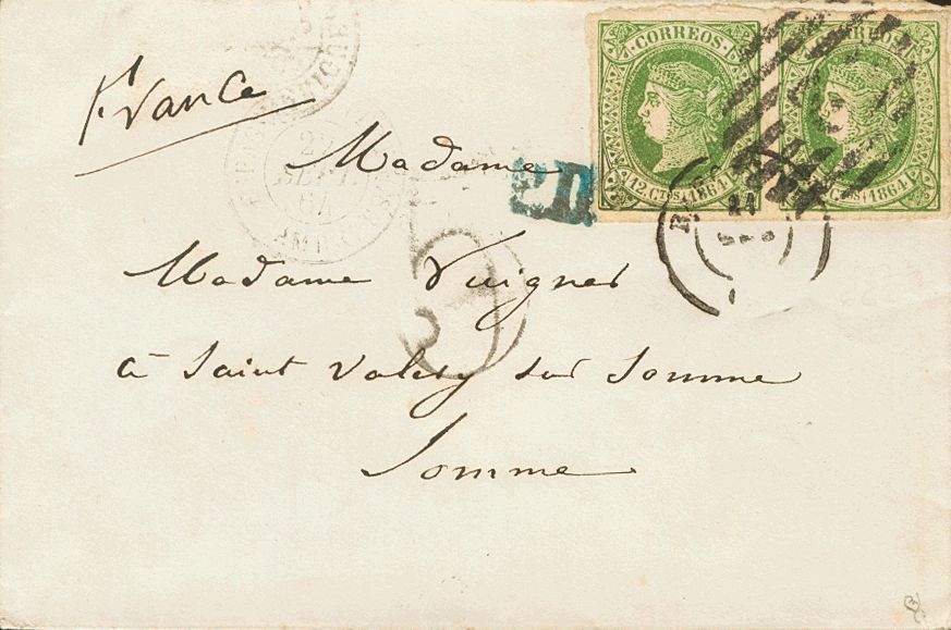 1 SOBRE 65(6) (1864ca). Conjunto De Cuatro Cartas Circuladas Con El 12 Cuartos Verde De BARCELONA A FRANCIA, Dos De Ella - Other & Unclassified