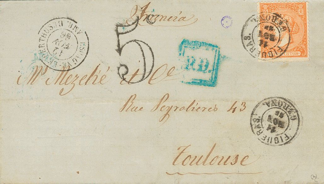 1 SOBRE 82(2), 89 (1866ca). Conjunto De Tres Cartas Franquedas Con El 12 Cuartos Naranja Y El 12 Cuartos Amarillo Naranj - Other & Unclassified