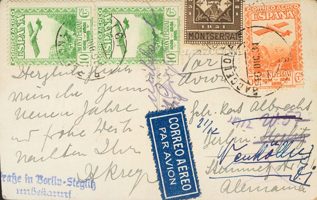 1 SOBRE 650(2), 653, 638 1931. 10 Cts Verde, Dos Sellos, 50 Cts Naranja Y 5 Cts Castaño Negro. Tarjeta Postal De BARCELO - Other & Unclassified