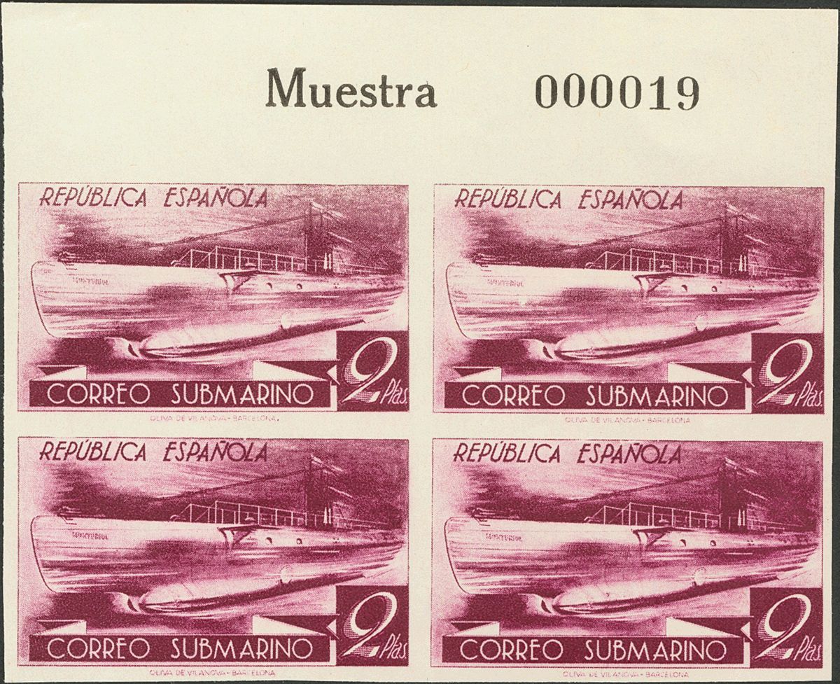 1 (*) 776ccas(4) 2 Pts Malva, Bloque De Cuatro, Borde De Hoja Con Leyenda MUESTRA 000019. CAMBIO DE COLOR Y SIN DENTAR.  - Other & Unclassified