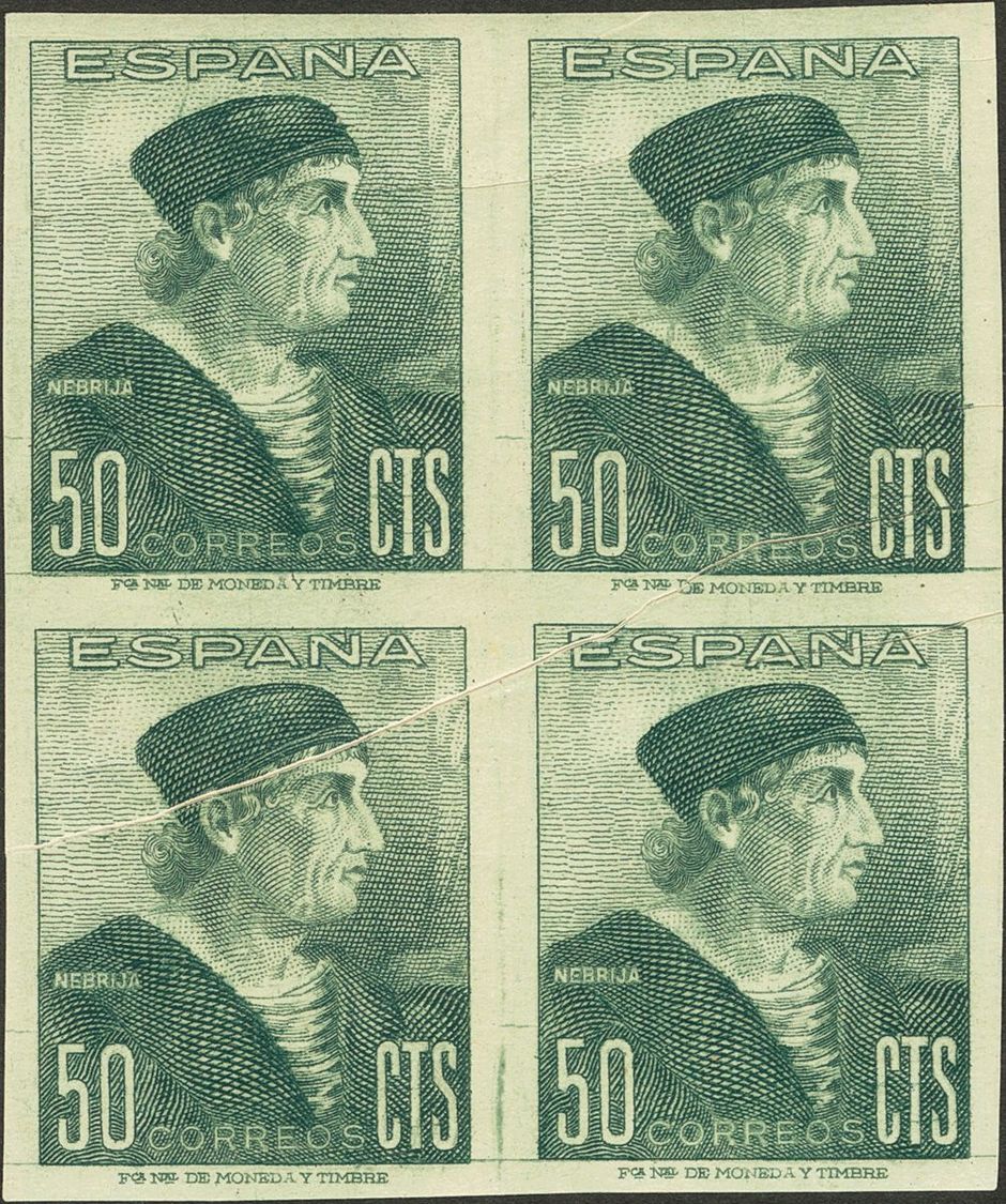 1 ** 1002ccbs(4) 50 Cts Verde, Bloque De Cuatro. CAMBIO DE COLOR Y SIN DENTAR (fuelle De Papel). MAGNIFICO. (Edifil 2015 - Other & Unclassified