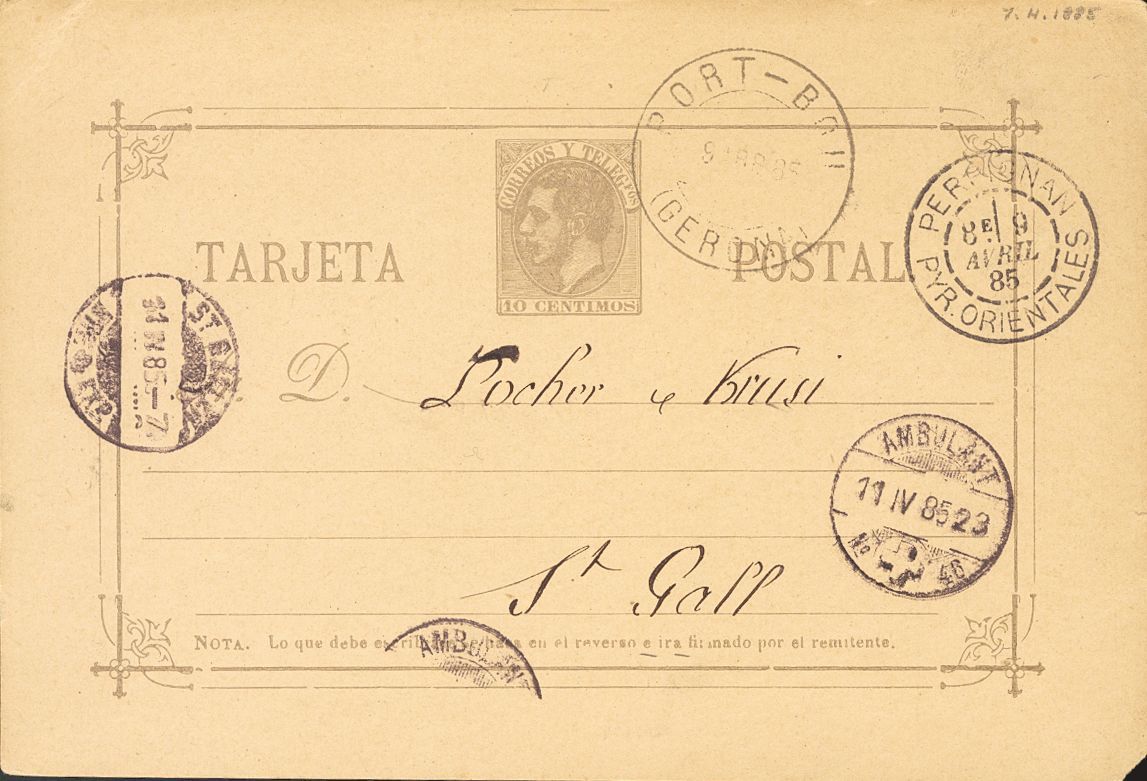 1 SOBRE EP11(2) (1885ca). Conjunto De Dos Tarjetas Entero Postales Del 10 Cts Violeta Gris De PORT BOU A SUIZA. MAGNIFIC - Unused Stamps