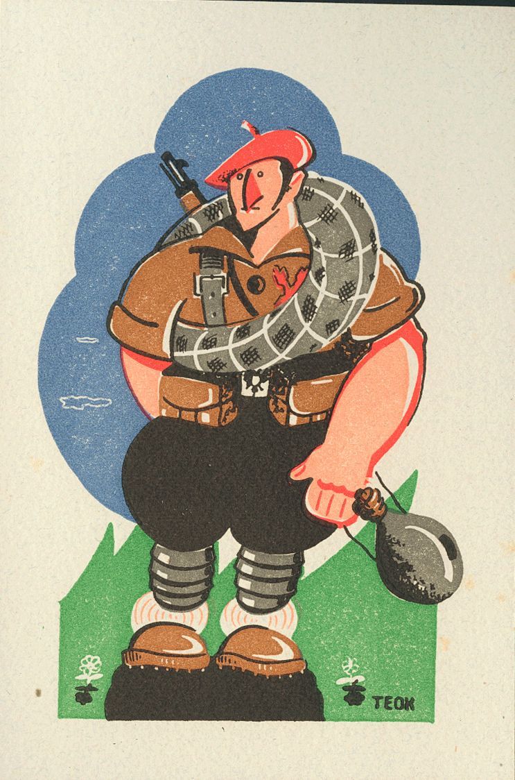1 (*) Tarjeta Postal Ilustrada Con Caricatura REQUETE, De Teok. MAGNIFICA. - Nationalist Issues