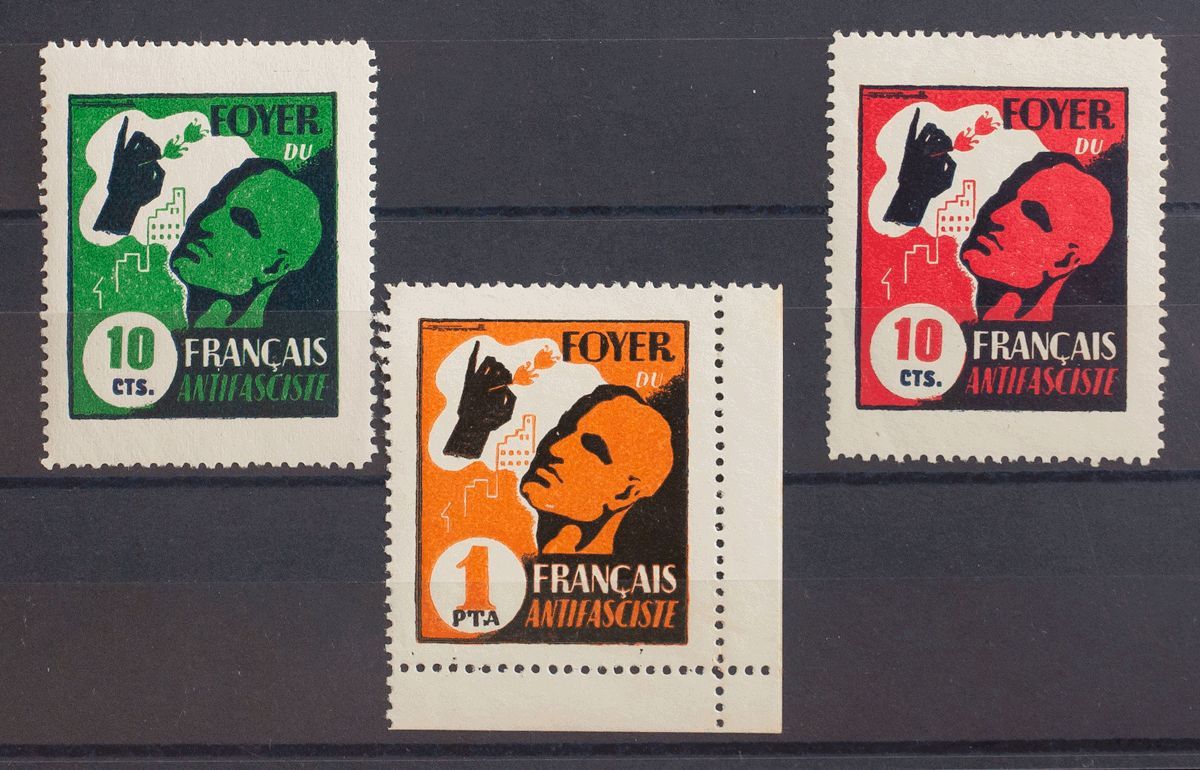 1 * Serie Completa. FOYER DU FRANÇAIS ANTIFASCISTE. MAGNIFICA Y RARA. (Guillamón 2197/99) - Spanish Civil War Labels