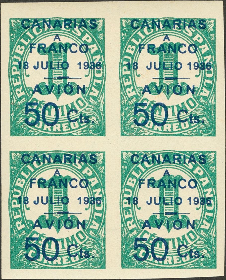 1 * 11(2), 11b(2) 50 Cts Sobre 1 Cts Verde, Bloque De Cuatro. Dos Sellos Variedad "18 JULIO" MAS UNIDOS. MAGNIFICO. Dict - Other & Unclassified