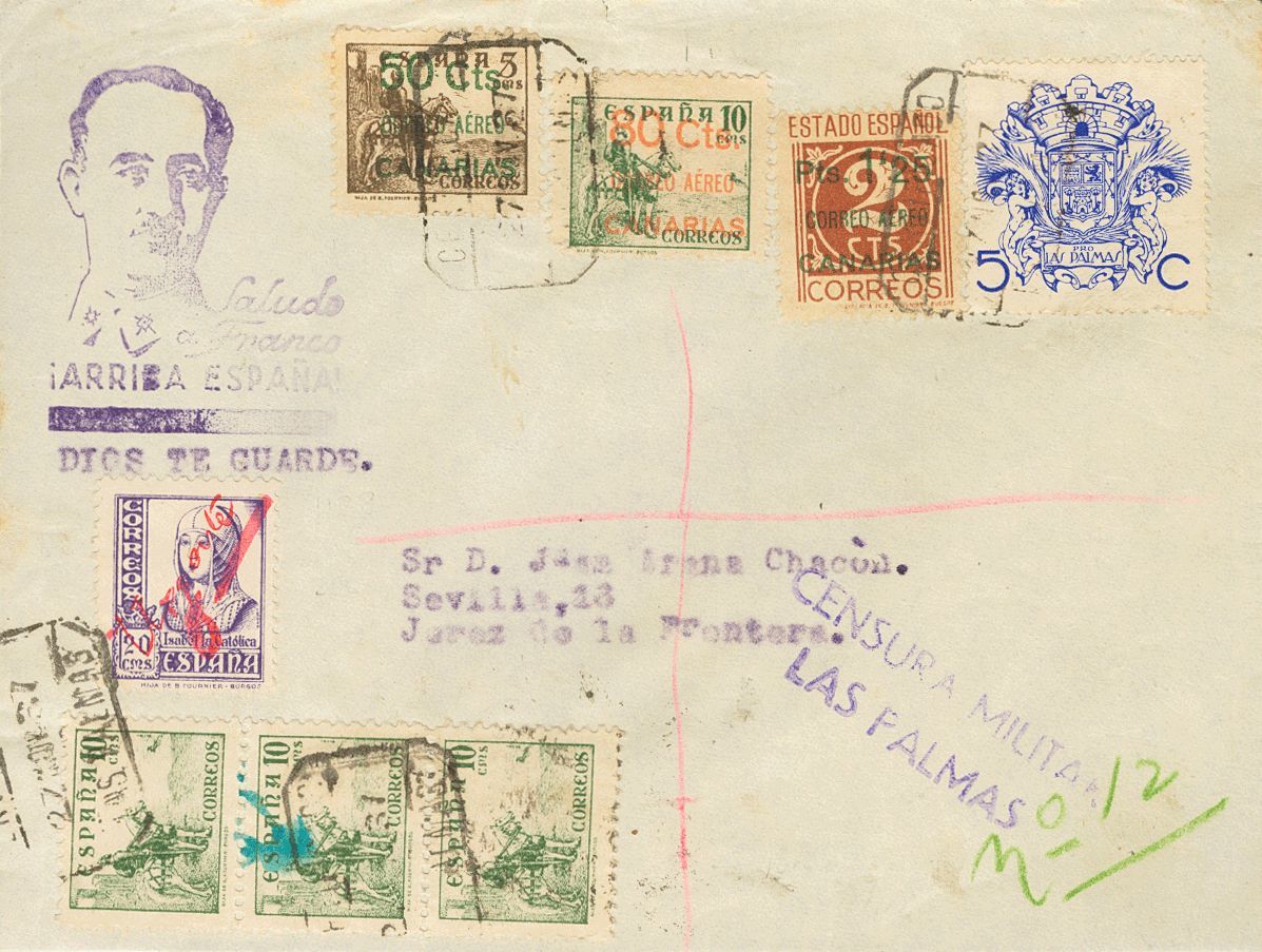 1 SOBRE 34/36 1937. Serie Completa Y Diversos Valores. Certificado De LAS PALMAS DE GRAN CANARIA A JEREZ DE LA FRONTERA. - Other & Unclassified