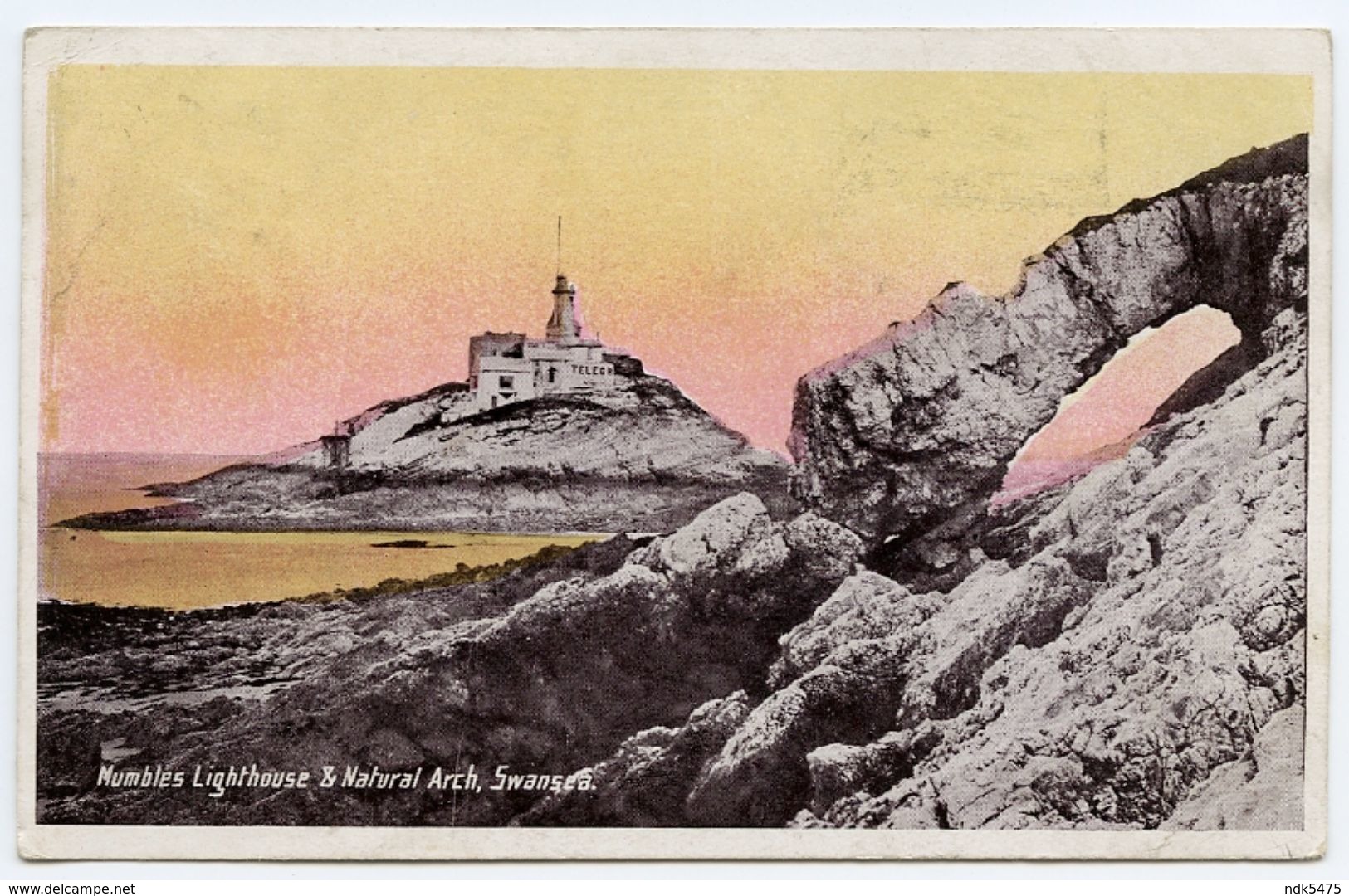 SWANSEA : MUMBLES LIGHTHOUSE & NATURAL ARCH / POSTMARK - PONTYPOOL / ADDRESS - MAGOR, LLANVACHES (ELSTON) - Lighthouses