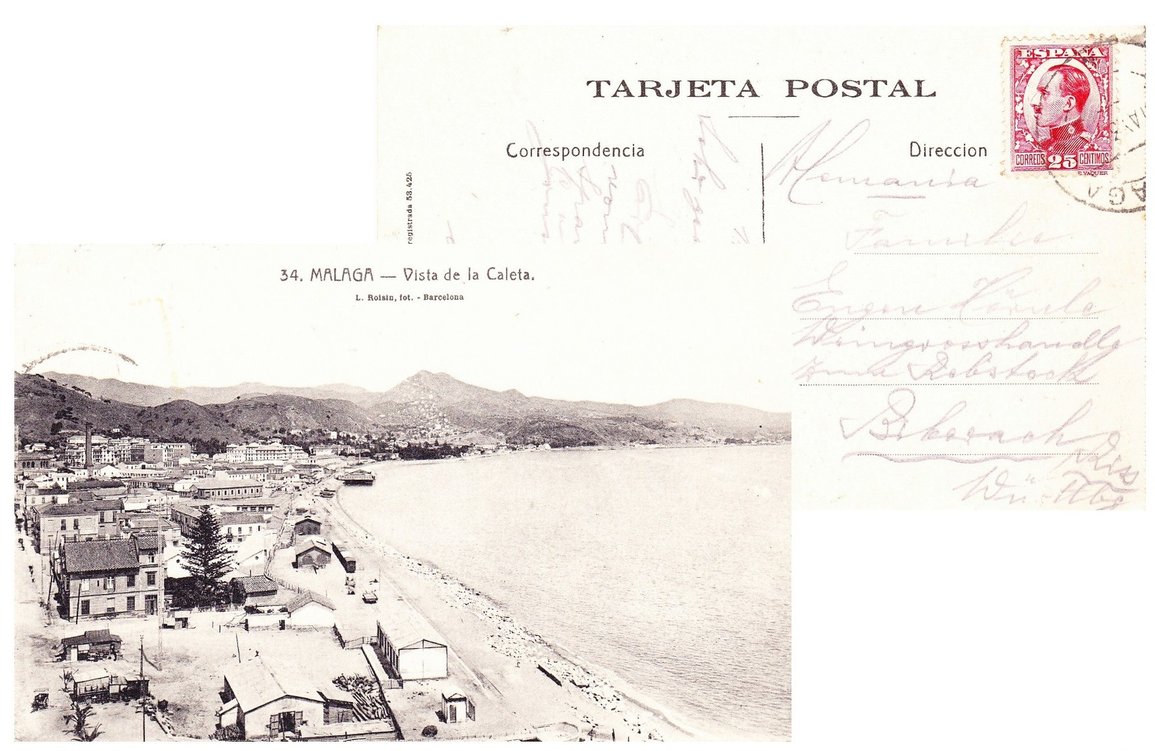 Malaga, Spain 1931 Vista De La Caleta - Málaga