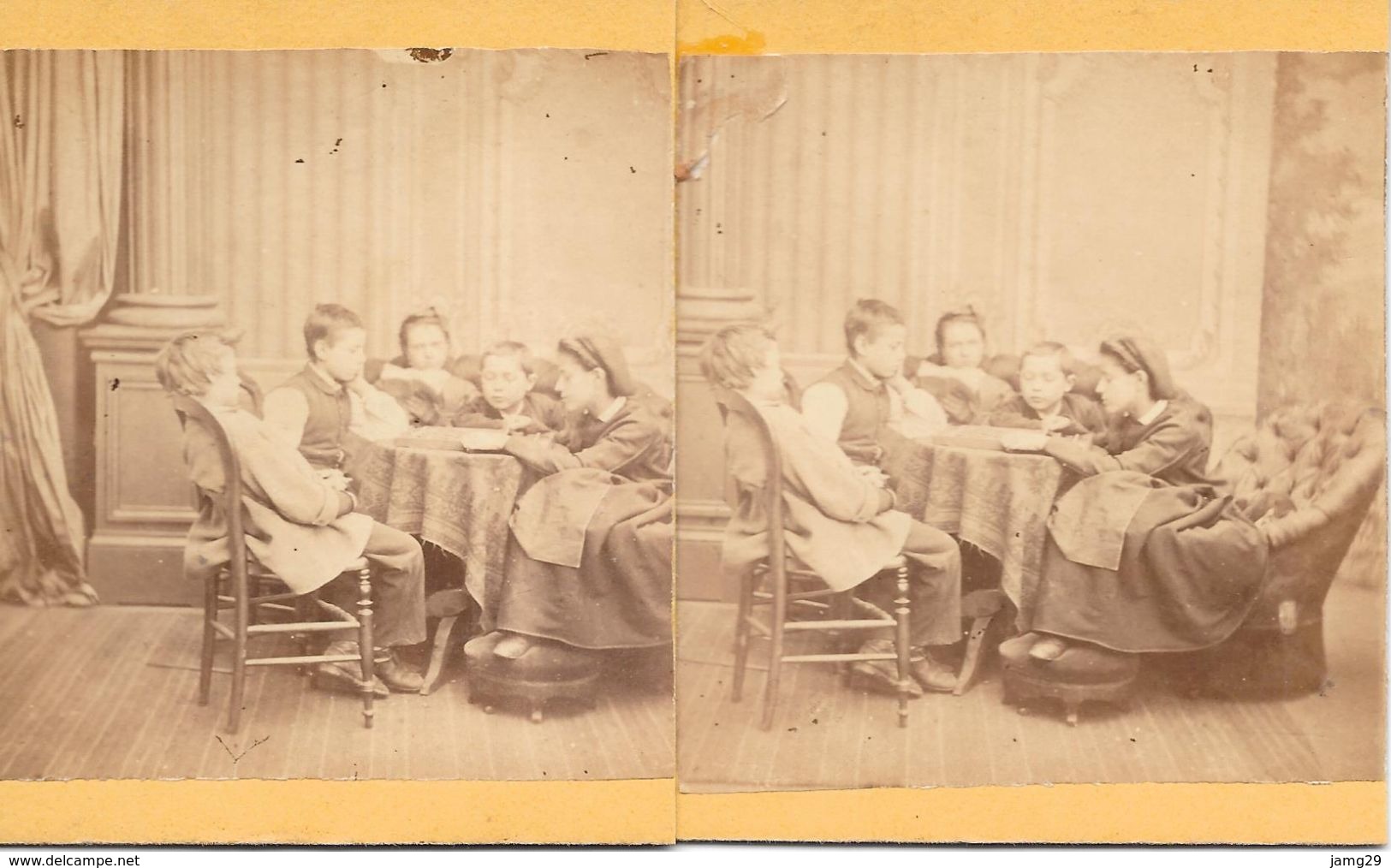 Stereoscoopfoto, Nanny Leest Voor Aan Vier Kinderen, Ca. 1920 - Stereoscoop