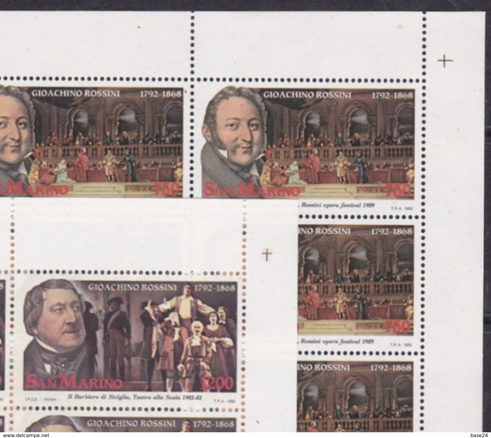 1992 San Marino Saint Marin GIOACCHINO ROSSINI 8 Serie Di 2v. MNH** In Blocco - Nuovi