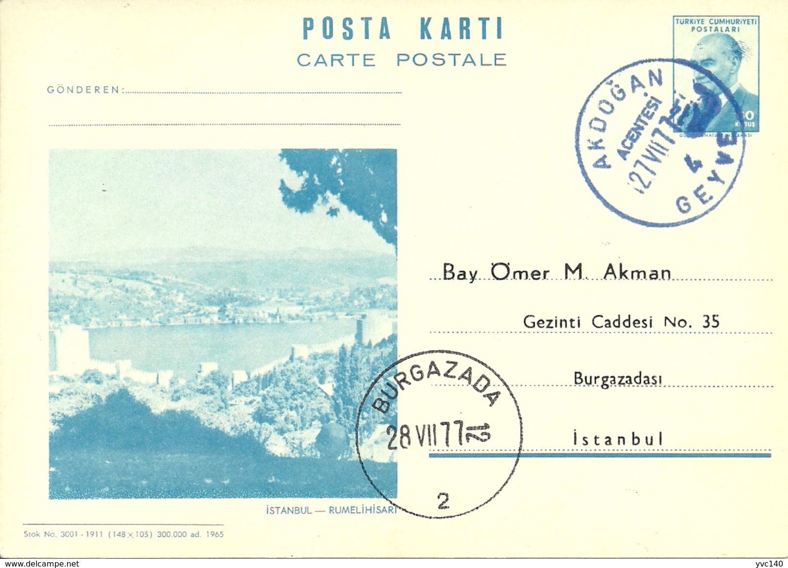 Turkey; 1965 Postal Stationery Isfila AN 210 - Postal Stationery