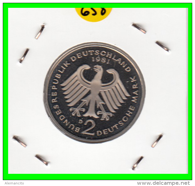 ALEMANIA - GERMANY -MONEDA DE 2.00 DM. THEODOR HEUSS - AÑO 1981-JD CALIDAD PROOF S/C - 2 Marcos