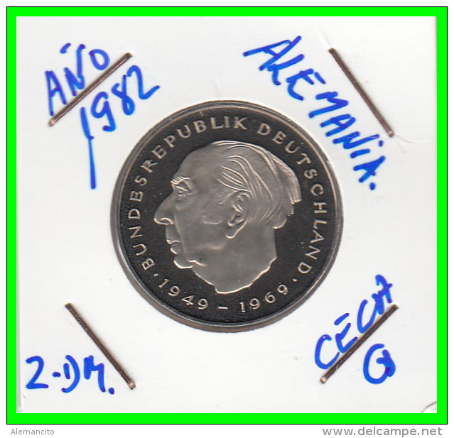 ALEMANIA - GERMANY -MONEDA DE 2.00 DM. THEODOR HEUSS - AÑO 1982-G  AÑO  CALIDAD PROOF S/C - 2 Marcos