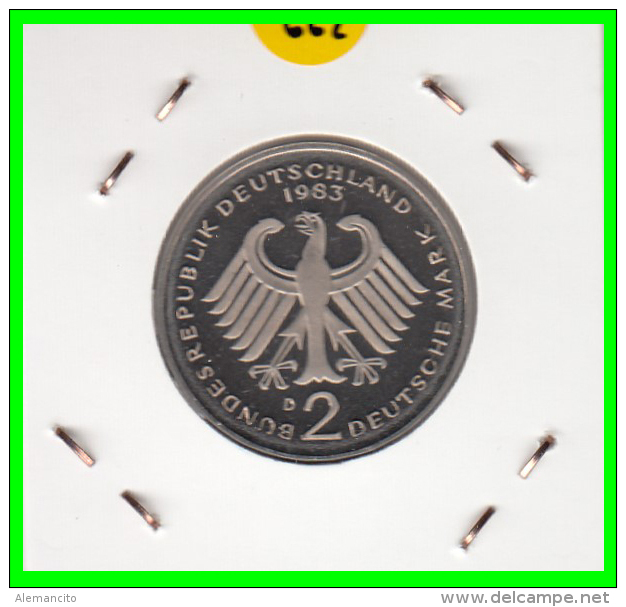 ALEMANIA - GERMANY -MONEDA DE 2.00 DM. THEODOR HEUSS - AÑO 1983-D CALIDAD PROOF S/C - 2 Marcos