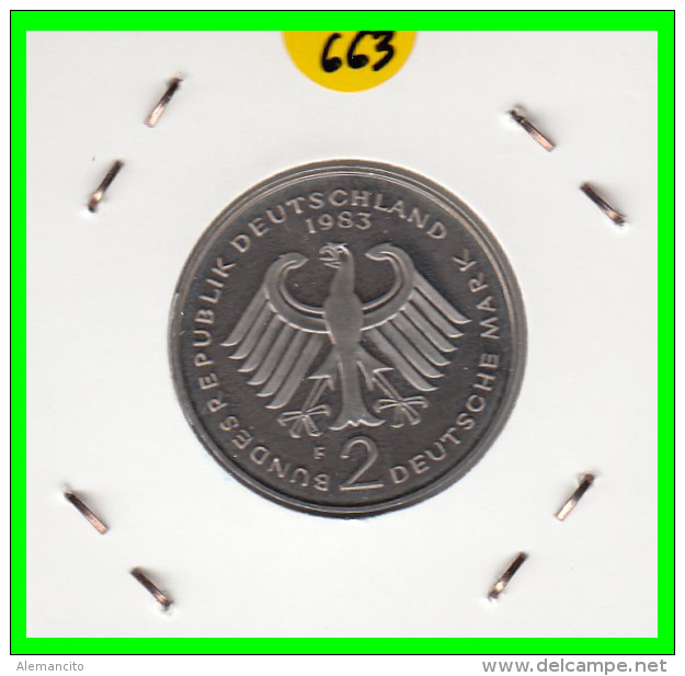 ALEMANIA - GERMANY -MONEDA DE 2.00 DM. THEODOR HEUSS - AÑO 1983-F  CALIDAD PROOF S/C - 2 Marcos