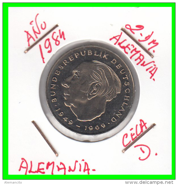 ALEMANIA - GERMANY -MONEDA DE 2.00 DM. THEODOR HEUSS -   AÑO 1984-D S/C - 2 Marcos