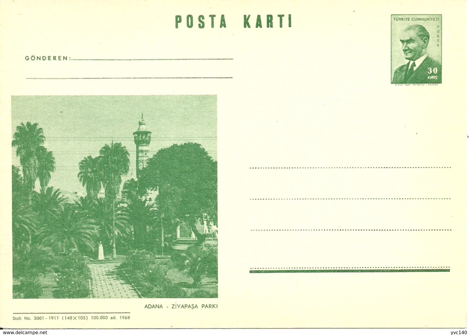 Turkey; 1968 Postal Stationery Isfila AN 212 - Entiers Postaux