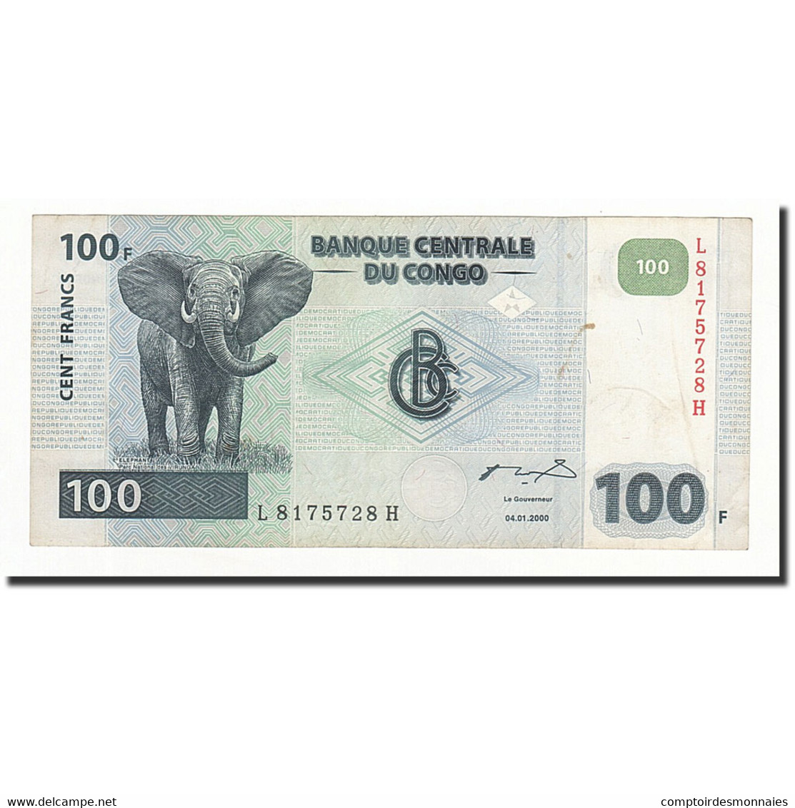 Billet, Congo Democratic Republic, 100 Francs, 2000-01-04, KM:92a, TTB - República Del Congo (Congo Brazzaville)