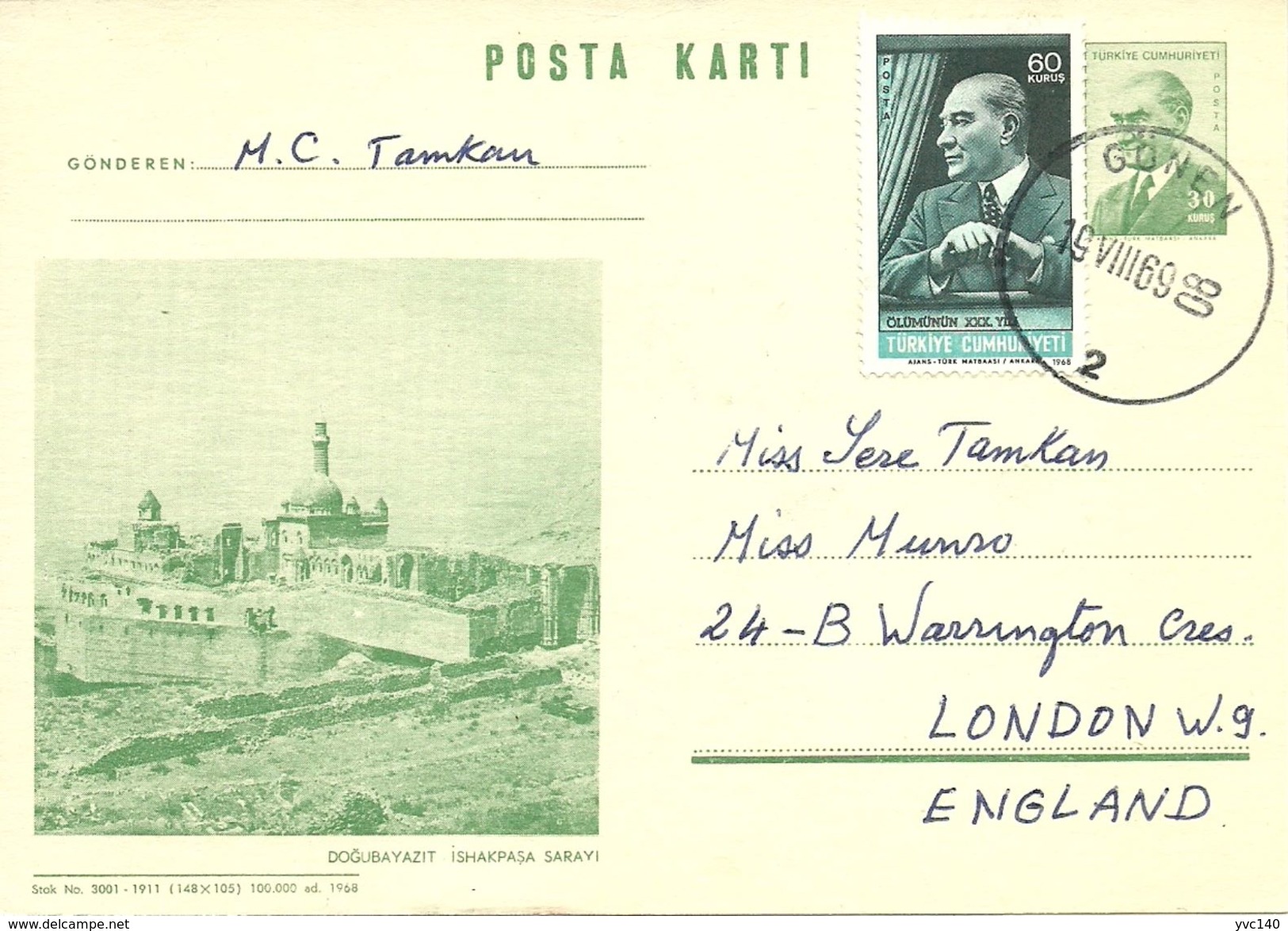 Turkey; 1968 Postal Stationery Isfila AN 213 - Postal Stationery