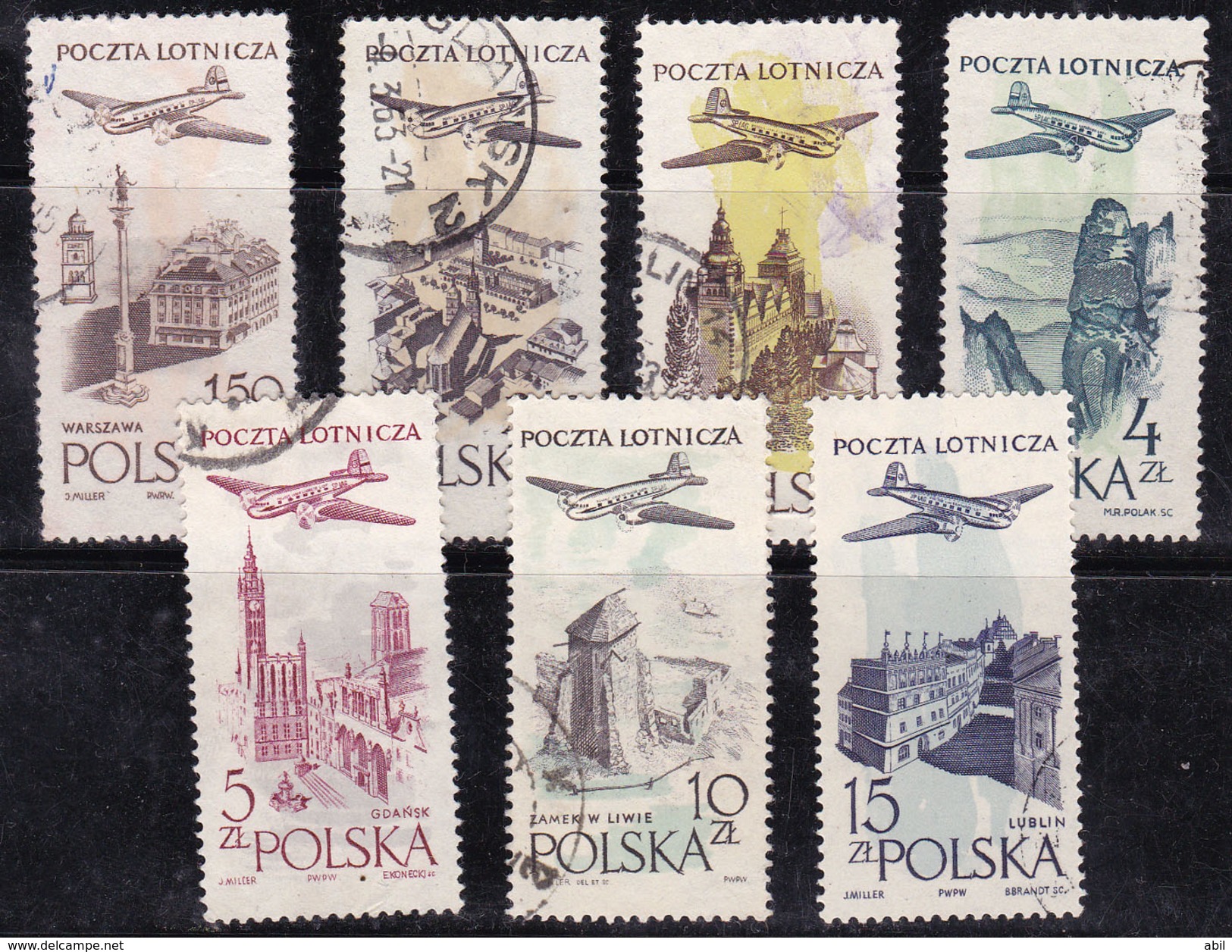 Pologne 1957-1958 N° Y&T : PA. 42 à 48 Obl. - Usati