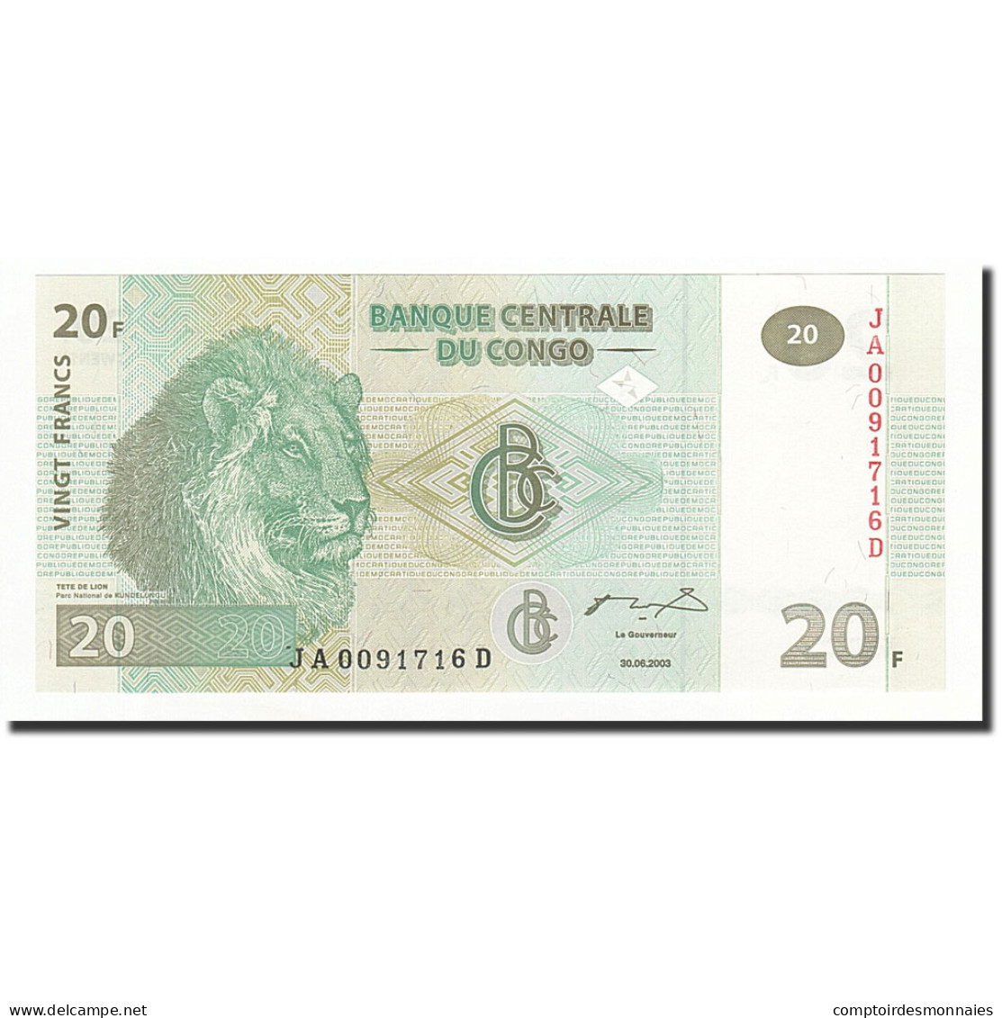 Billet, Congo Democratic Republic, 20 Francs, 2003-06-30, KM:94a, NEUF - Democratic Republic Of The Congo & Zaire