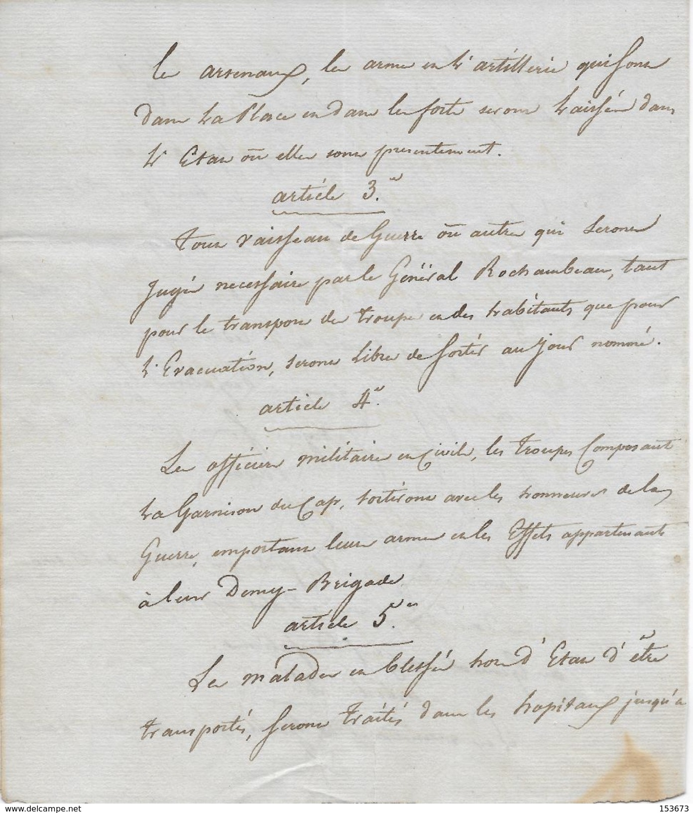 Copie Acte Capitulation Du Cap (HAITI) Signé Le 27 Brumaire An XII (1803) Entre Le Général DUVEYRIER Et J.J. DESPALINES - Documents Historiques