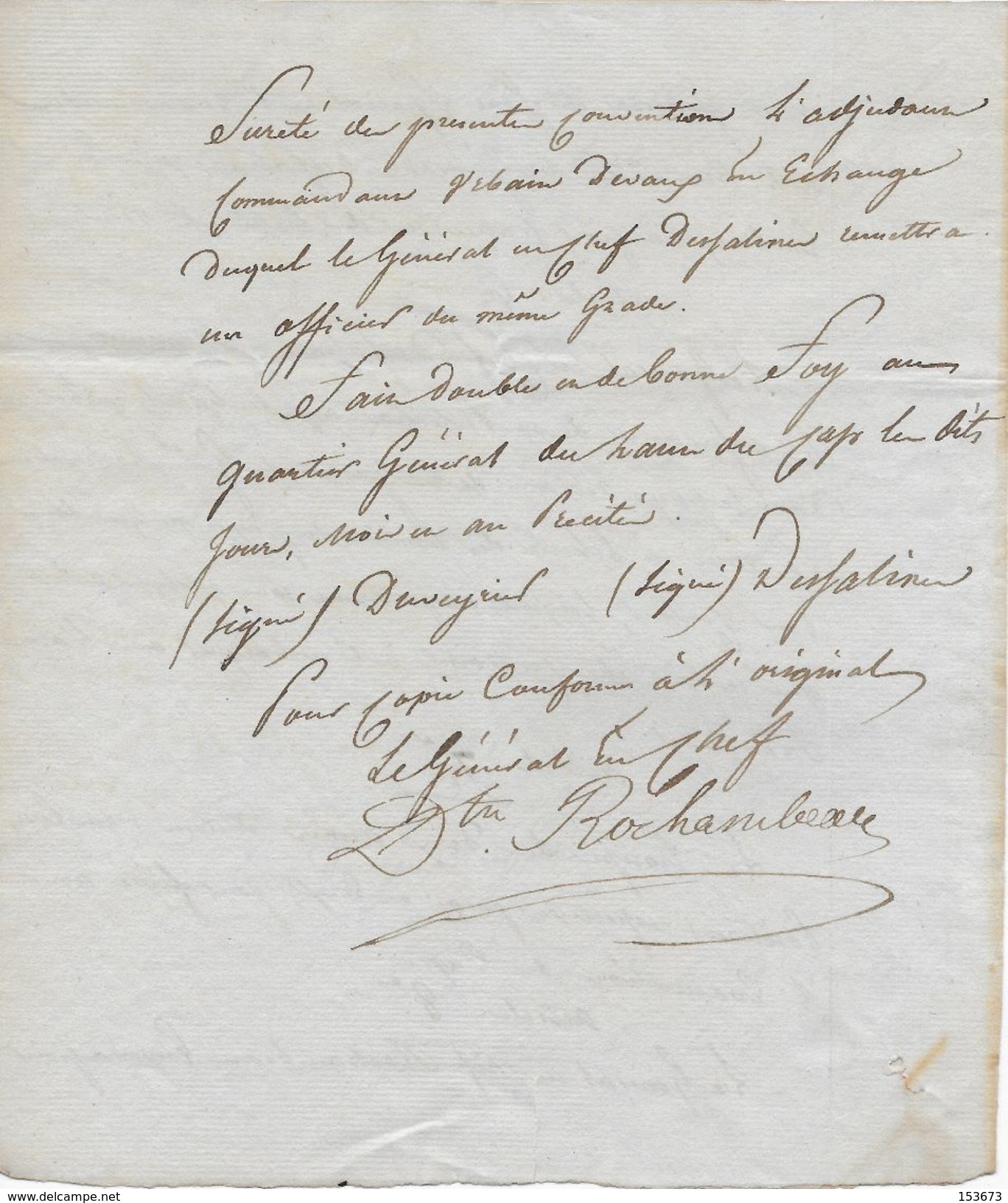 Copie Acte Capitulation Du Cap (HAITI) Signé Le 27 Brumaire An XII (1803) Entre Le Général DUVEYRIER Et J.J. DESPALINES - Documenti Storici
