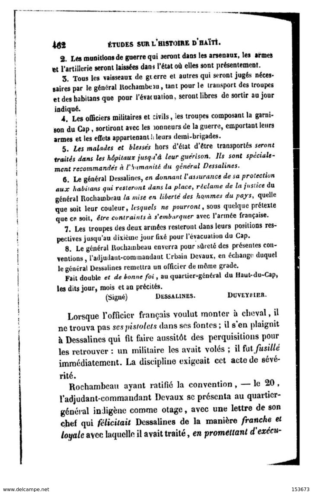 Copie acte capitulation du Cap (HAITI) signé le 27 Brumaire An XII (1803) entre le général DUVEYRIER et J.J. DESPALINES