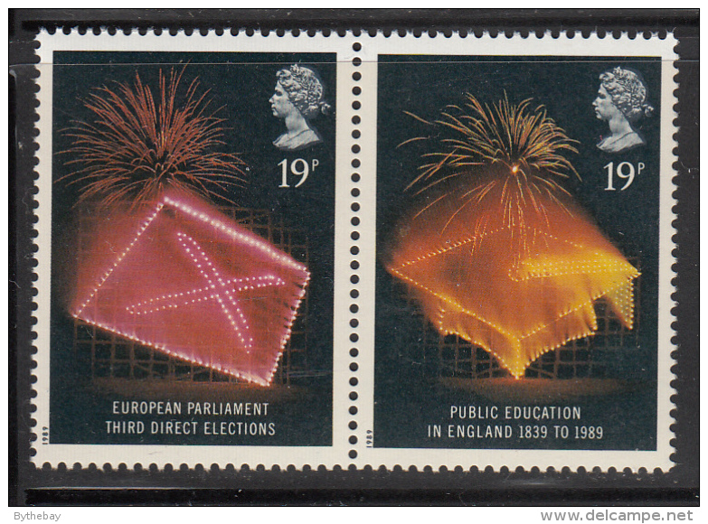 Great Britain 1989 MNH Scott #1253a Pair 19p Mortarboard, Ballot - Fireworks - Institutions Européennes