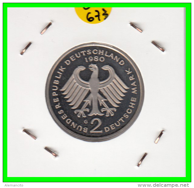 ALEMANIA -GERMANY - MONEDA DE  2.00 DM  AÑO 1980- G- KURT SCHUMACHER - S/C - 2 Mark
