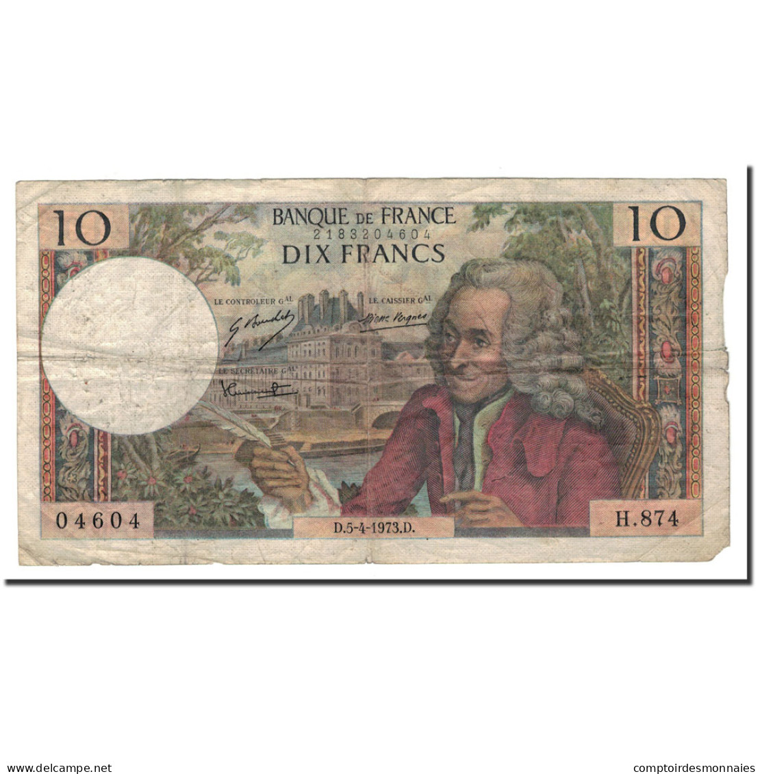 Billet, France, 10 Francs, 1973, 1973-04-05, TB, Fayette:F62.61 - 10 F 1963-1973 ''Voltaire''