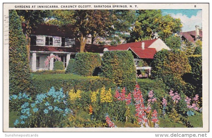 New York Saratoga Springs "Inniscara" Chauncey Olcott Cottage The Gardens 1935 - Saratoga Springs
