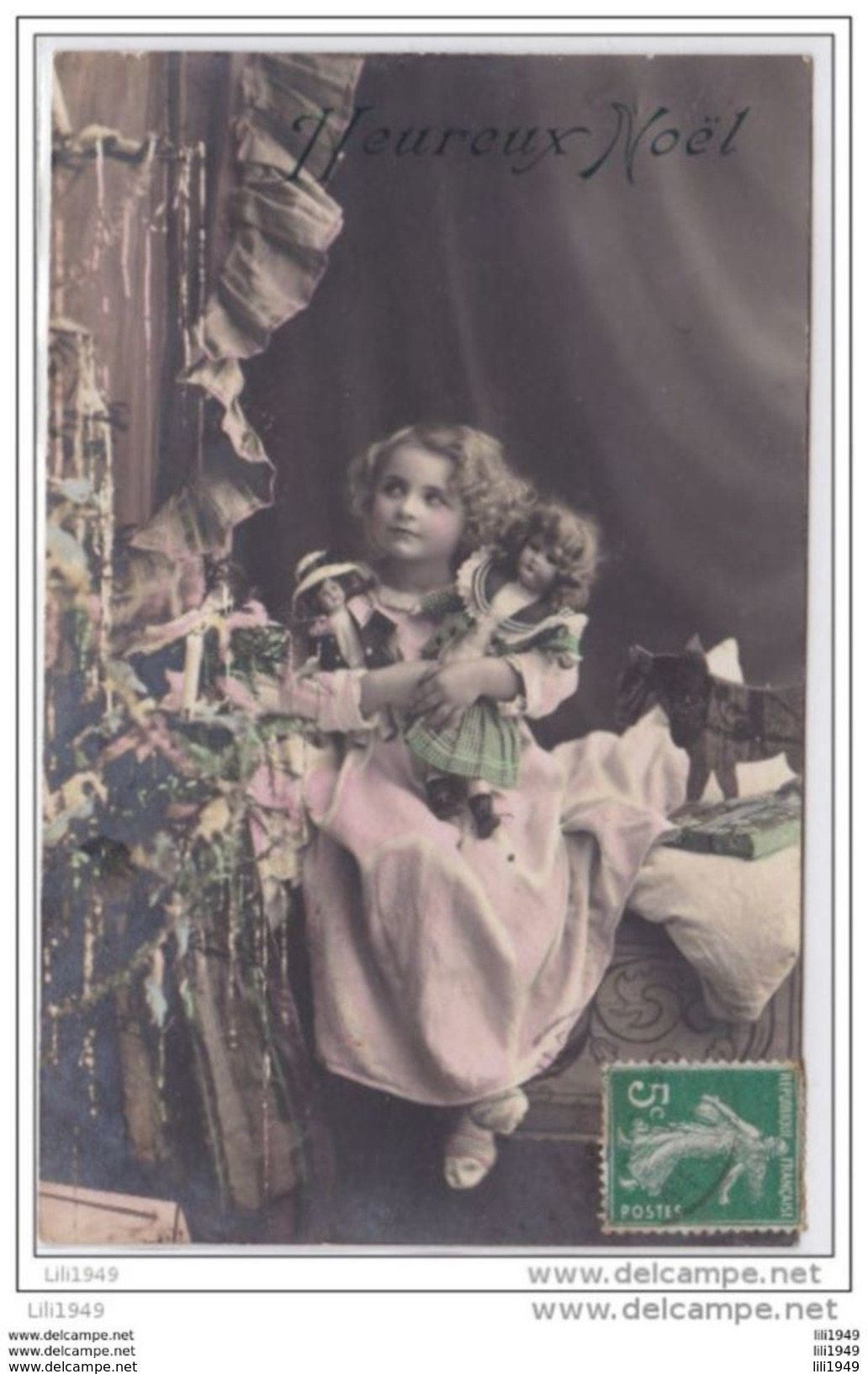 CPA Vers 1900 D'origine Noël Jouets élégante Fillette Jouets Cheval De Bois Poupées Chrismas Pretty Little Girl Doll - Portraits