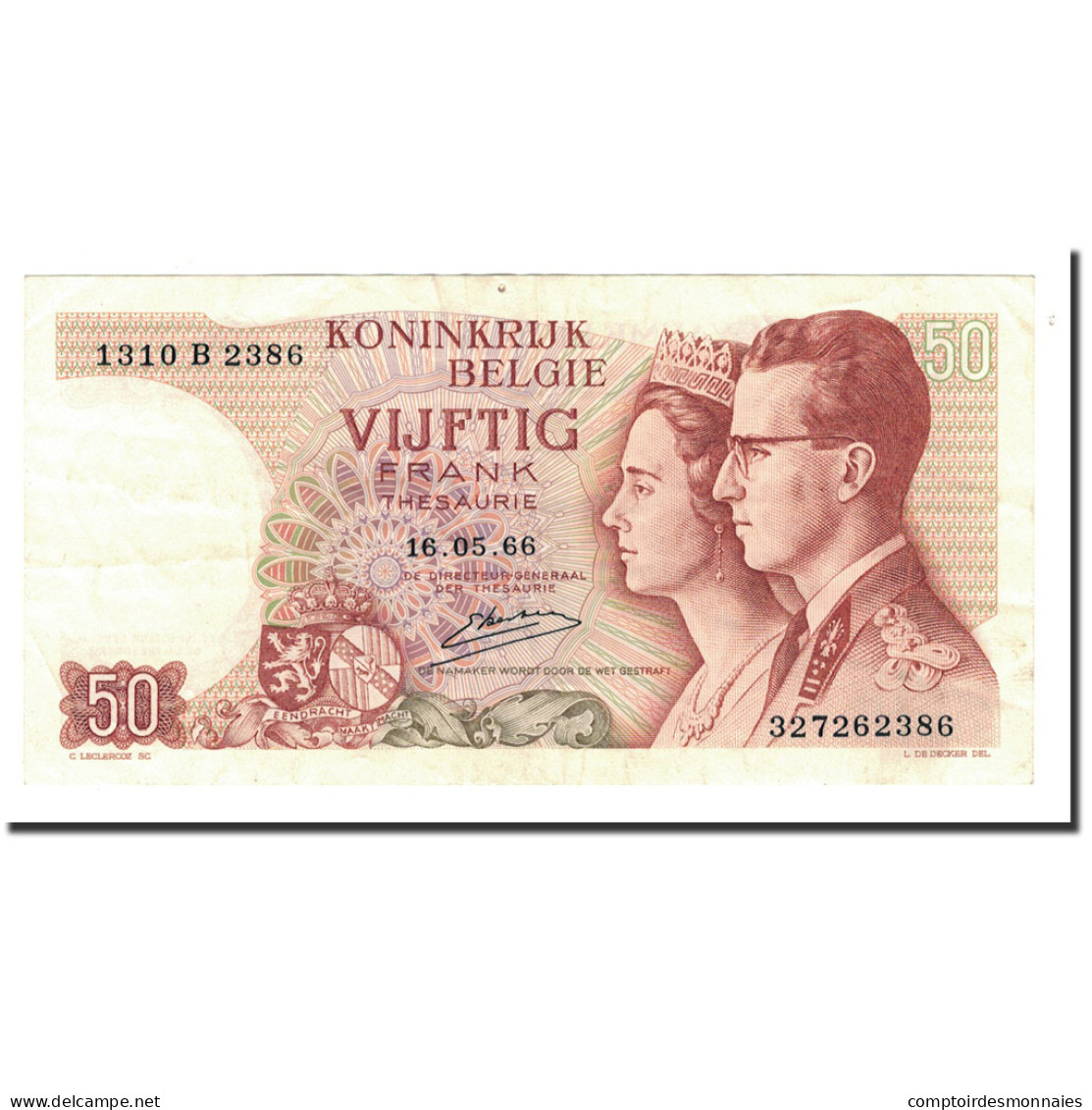Billet, Belgique, 50 Francs, 1966, 1966-05-16, KM:139, TTB+ - 50 Francs