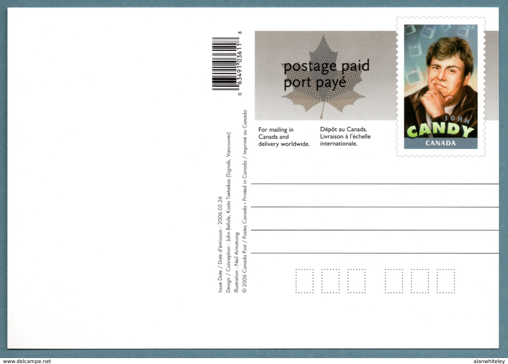 CANADA 2006 Canadians In Hollywood / John Candy: Single Postcard MINT/UNUSED - Enteros Postales Del Correo