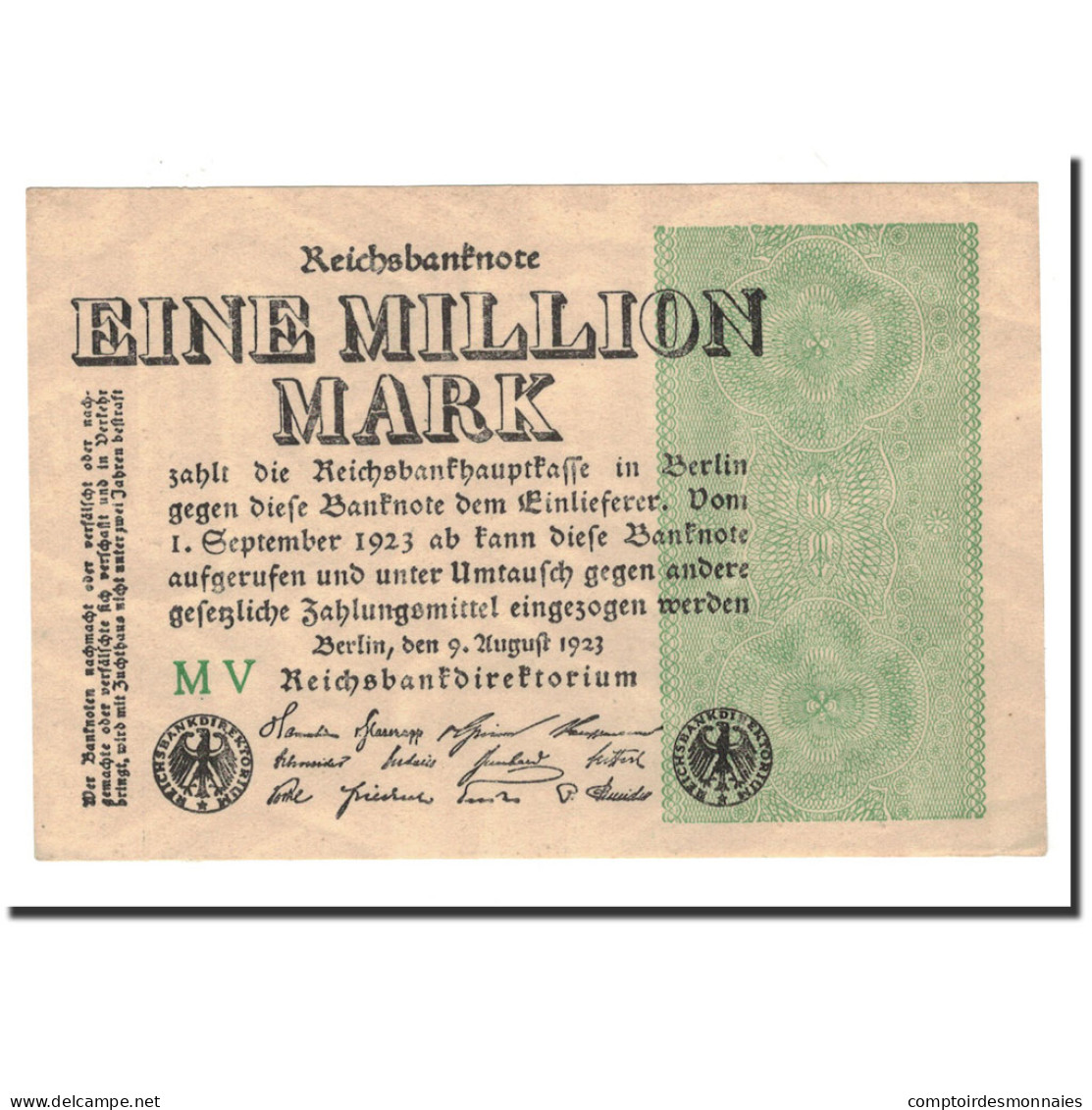 Billet, Allemagne, 1 Million Mark, 1923, 1923-08-09, KM:102a, SPL - 1 Mio. Mark