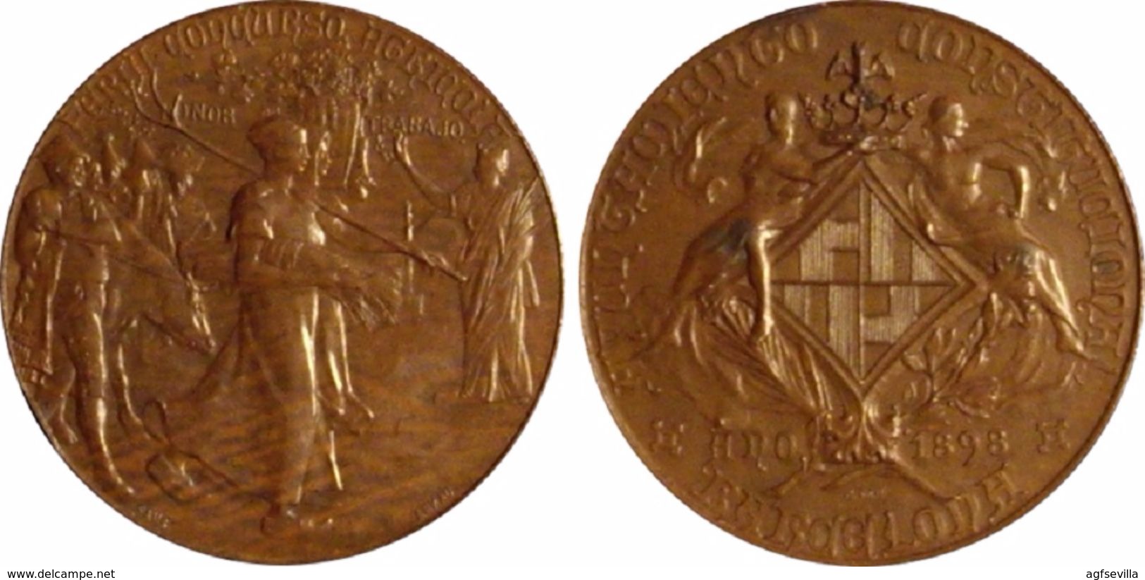 ESPAÑA. MEDALLA DE LA FERIA CONCURSO AGRÍCOLA. BARCELONA 1.898. COBRE. ESPAGNE. SPAIN MEDAL - Professionnels/De Société