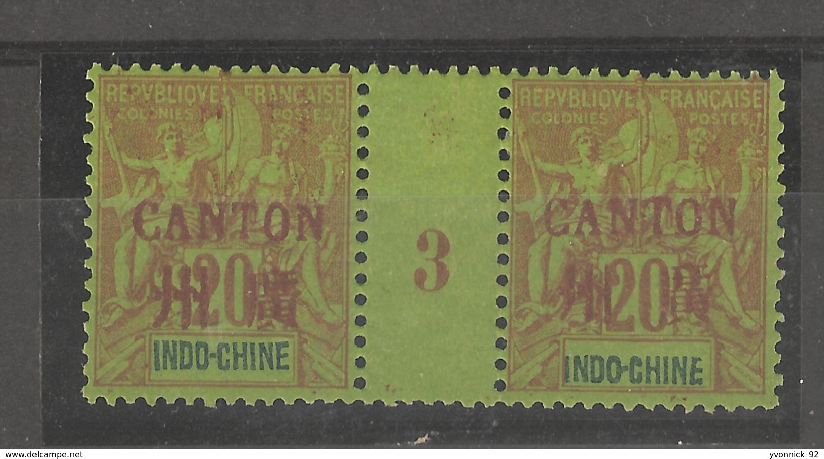 Indo-chine_Millésimes 20c Surch.Canton En Rouge 1893  N°9 - Andere & Zonder Classificatie