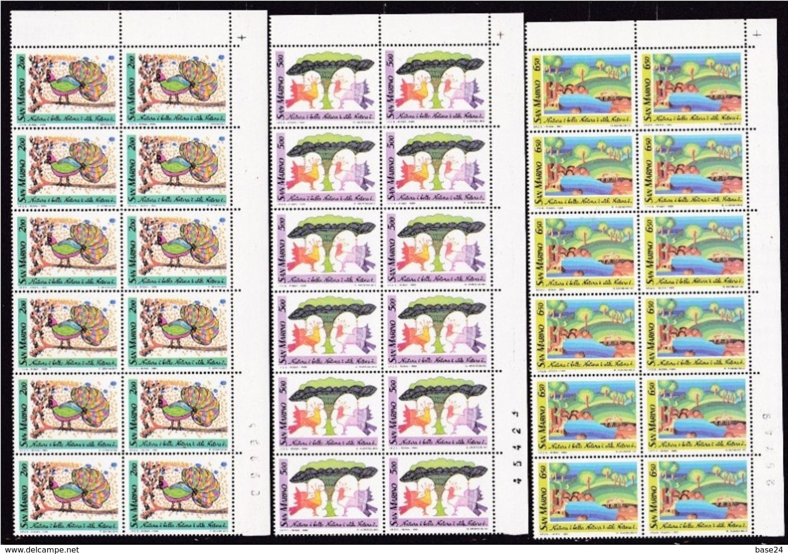 1989 San Marino Saint Marin NATURA NATURE  12 Serie Di 3v. MNH** Blocco Angolare - Naturaleza