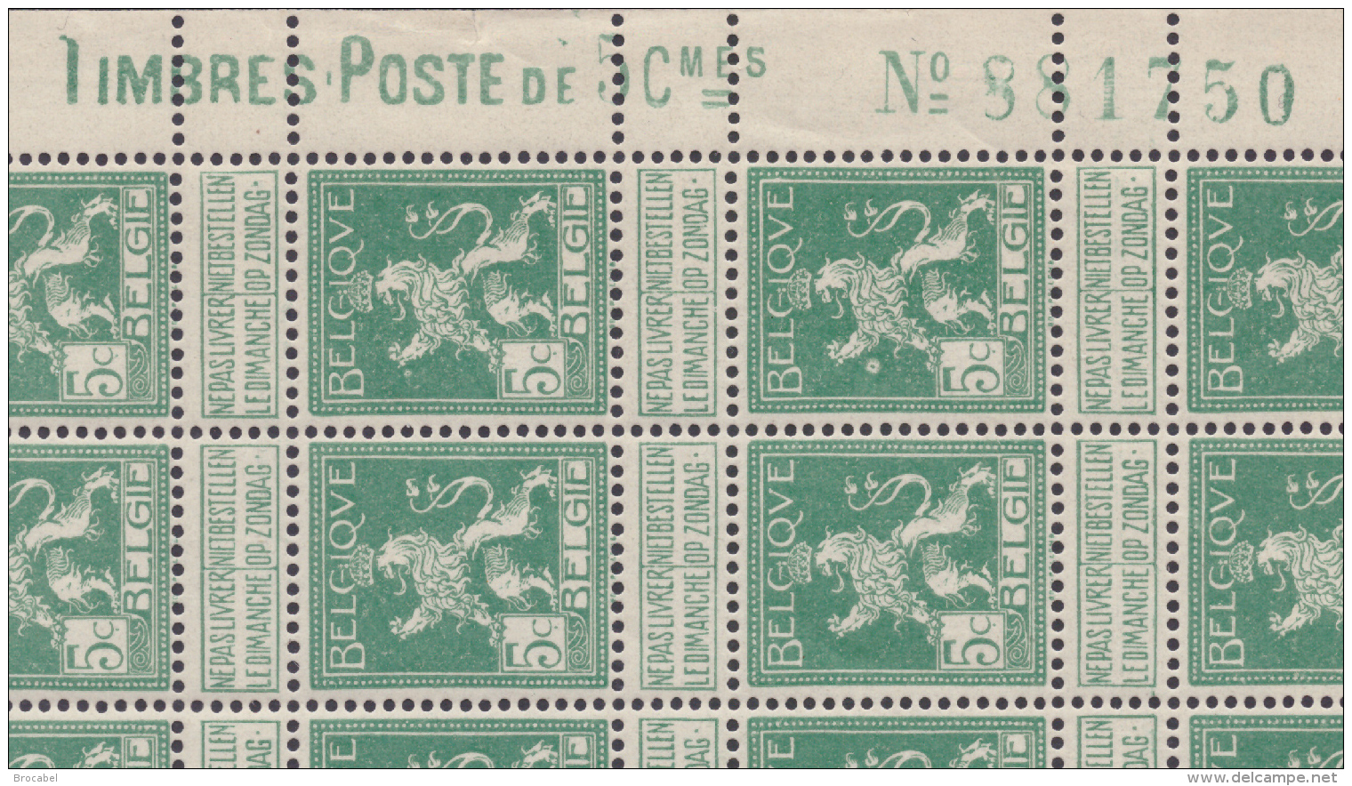 Belgium 0110**  5c Vert   Feuille / Sheet De 300 - MNH - ( Br_st ) SPECTACULAIRE ! - Non Classés