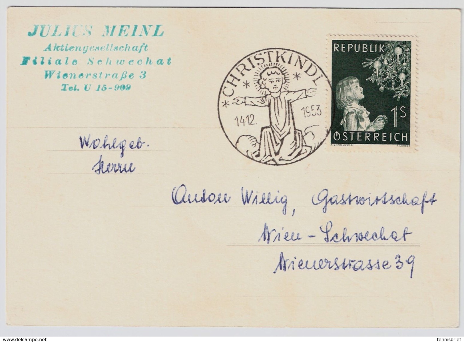 1953, " Christkindl - 14.12.1953 ", ANK € 140.-    , # 9016 - Briefe U. Dokumente