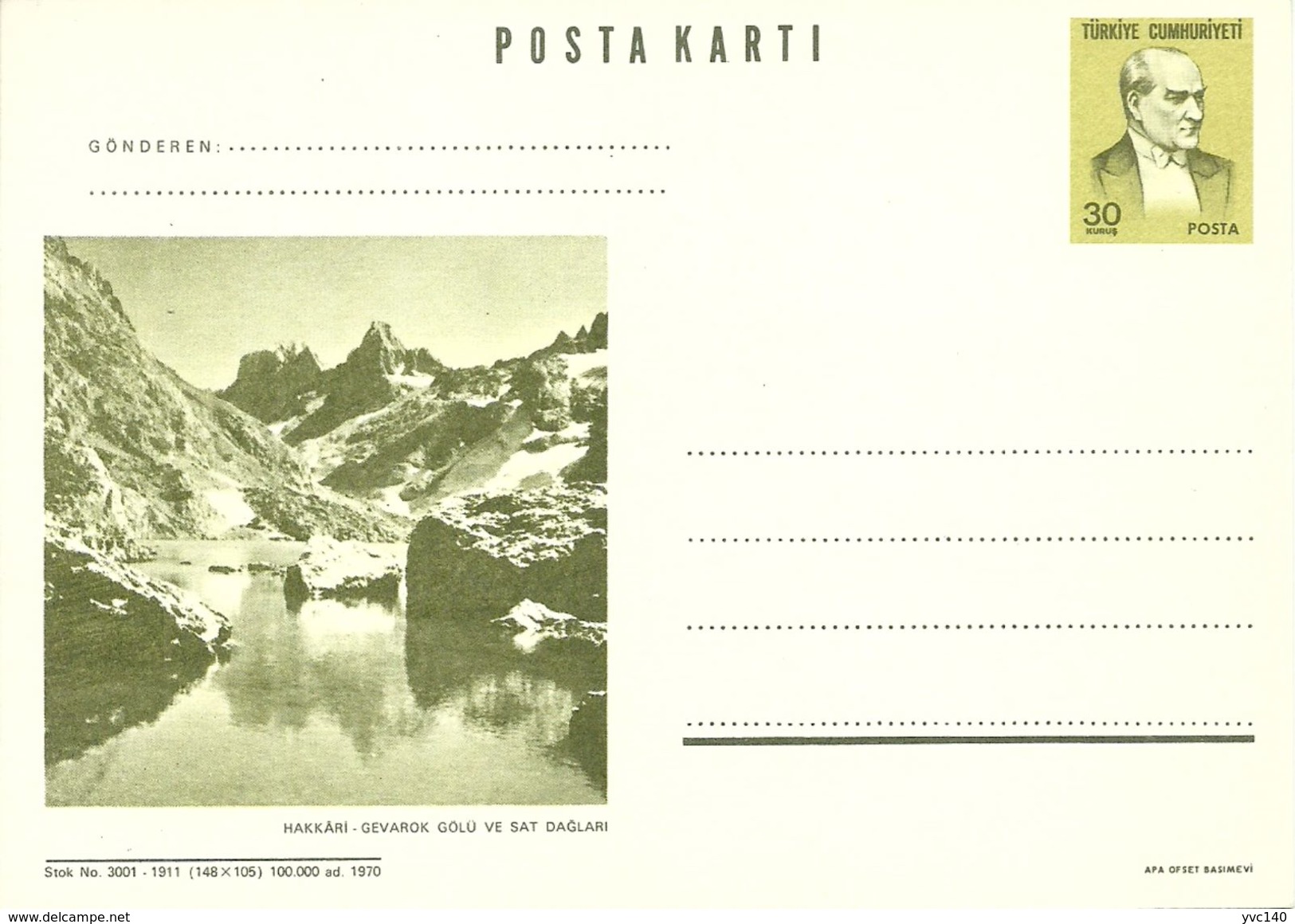 Turkey; 1970 Postal Stationery Isfila AN 225 - Postal Stationery