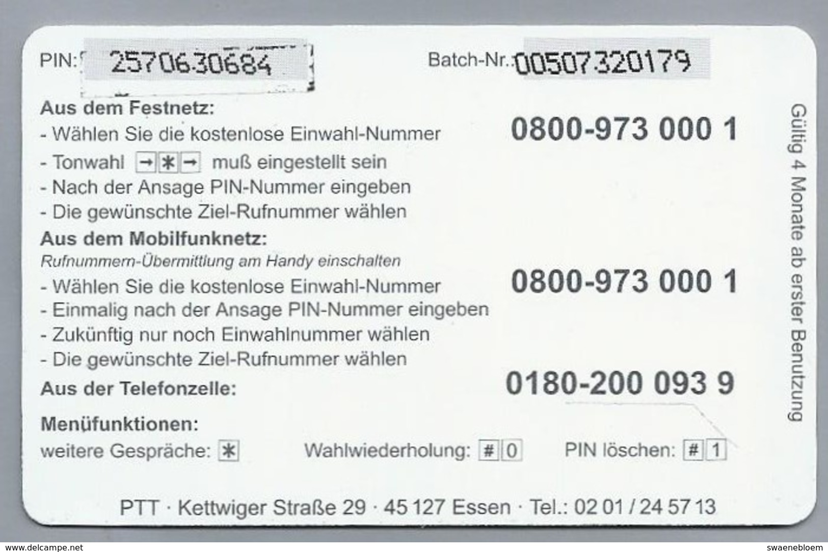 DE.- Duitsland. Call EASY Phone Card.  € 5,00. PTT, Kettwiger Strasse 29, Essen. 2 Scans. - GSM, Voorafbetaald & Herlaadbare Kaarten